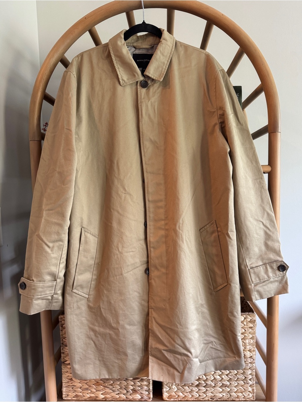 Banana Republic Men’s XL Khaki Car Coat Rain Jacket Hidden Button Trench